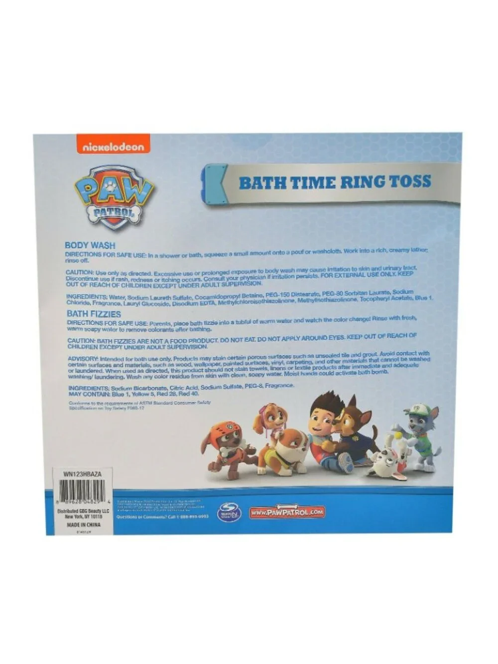 Nickelodeon Paw Patrol Bath Time Ring Toss Set Body Wash Fizzies